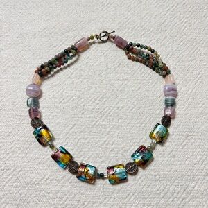 Dichroic Glass Multicolor Beaded Necklace Choker
